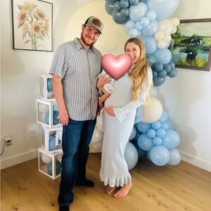 Pink blush light blue ribbed bow back knit midi dress